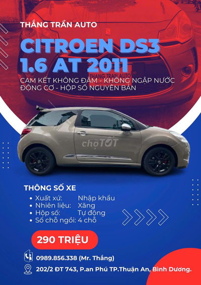 CITROEN DS3 1.6 AT Xuất xứ: Pháp Sản xuất : 2011