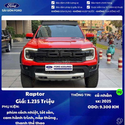 Ford Raptor 2025 Đỏ 9.300 km