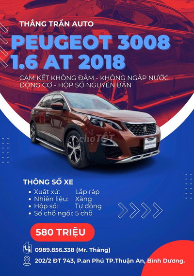 Peugeot 3008 1.6AL Sản Xuất: 2018 Odo: 90.000km