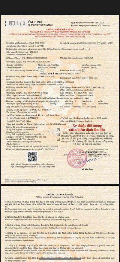 XE TẢI VAN TERA V82S LƯỚT MỚI 99%