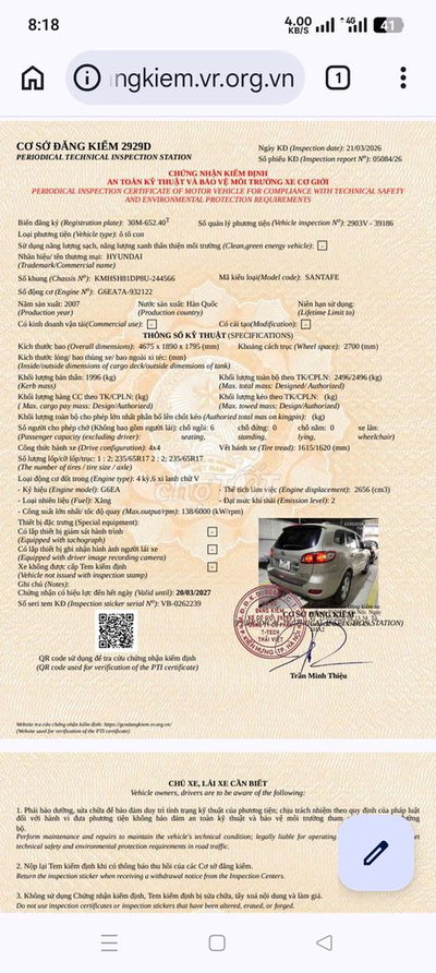 Hyundai Santafe 2007 Vàng cát