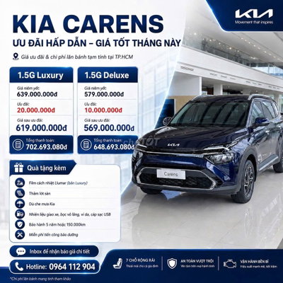 Kia Carens 2026, Trả trước 165 triệu, nhận xe
